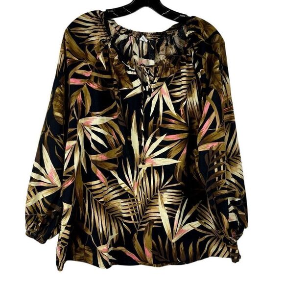 Old Navy Tropical Palm Leaf Peasant Blouse XL - Picture 1 of 11